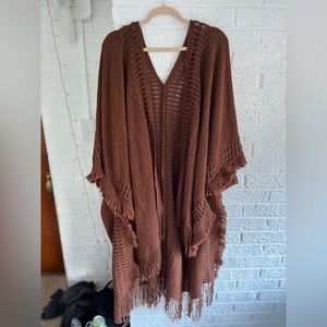 Like new brown fringed crocheted long kimono